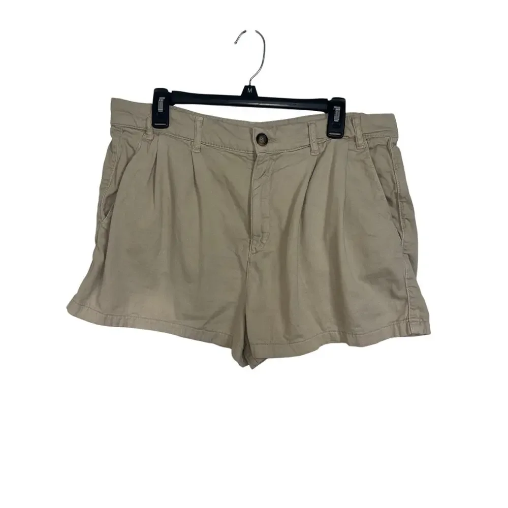 Free People Billie Chino Shorts Almond Milk 14 Pleated Pockets Boho High Waist